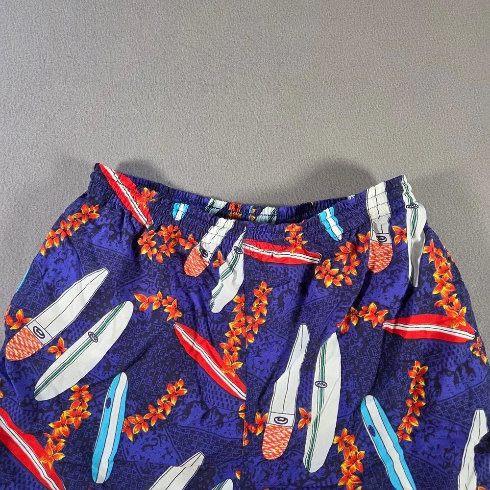 Vintage Iguana Sportswear Trunks Mens Large Floral Surf Beach Swim Shorts Blue